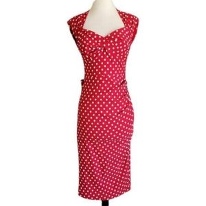 50s vintage pinup red polka dot fitted pencil dress